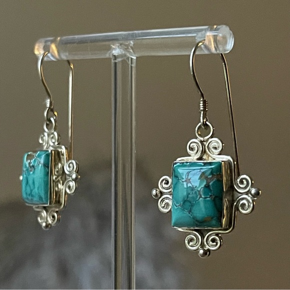 SAJEN | 925 Sterling Silver Semi-Precious Chrysoprase Gemstone Drop Earrings - Picture 5 of 7